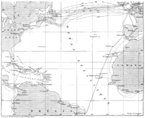 Carte de la disposition des câbles transatlantiques