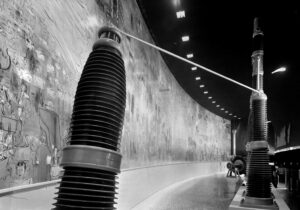 Photographie de machines électriques face à la Fée Electricité de Raoul Dufy.